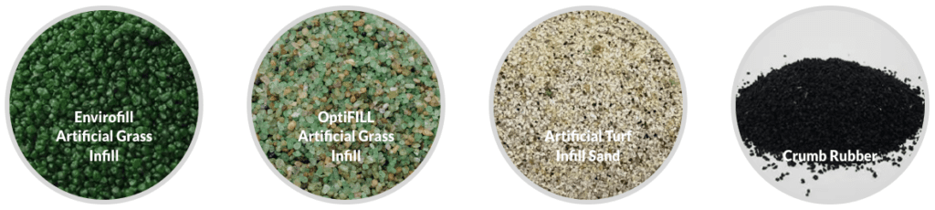 a photo of 4 different types of infill offered by Artifificial Turf Supply