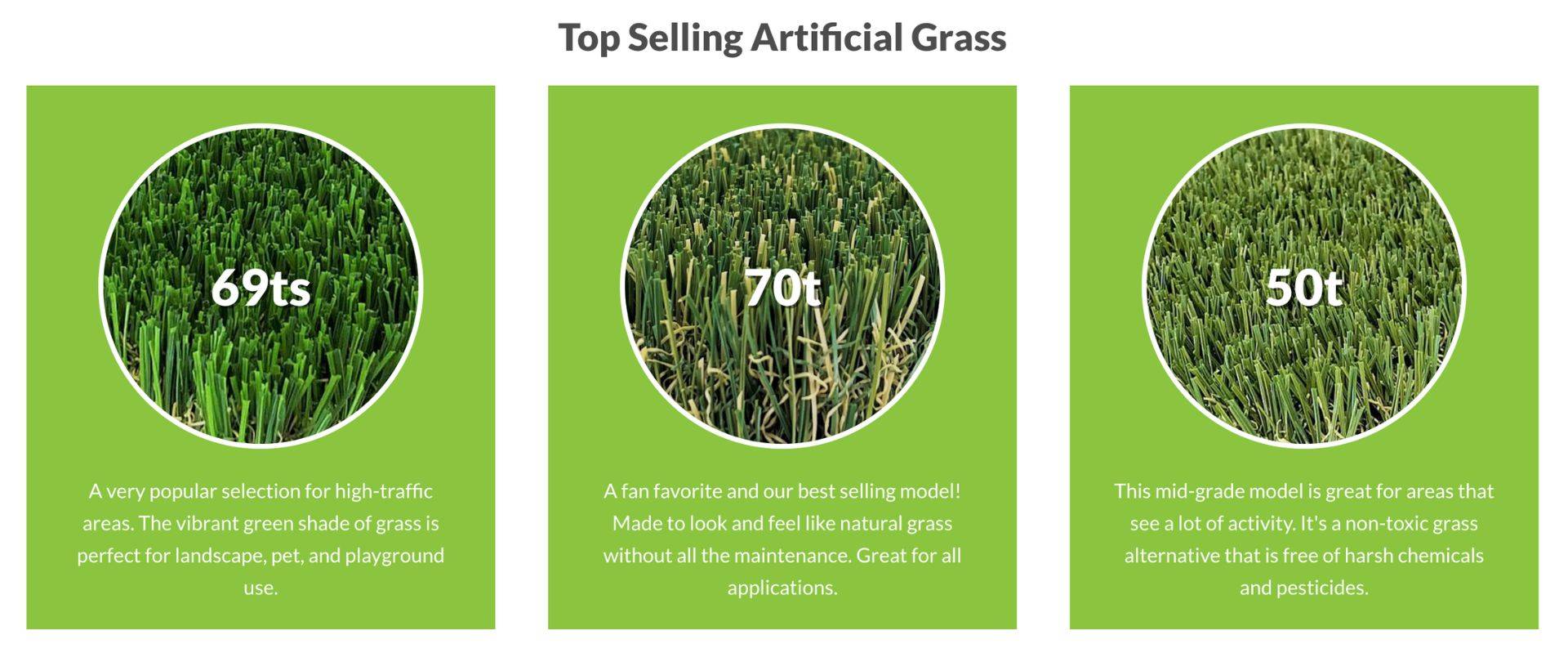 three top-selling turf options at Artificial Turf Supply